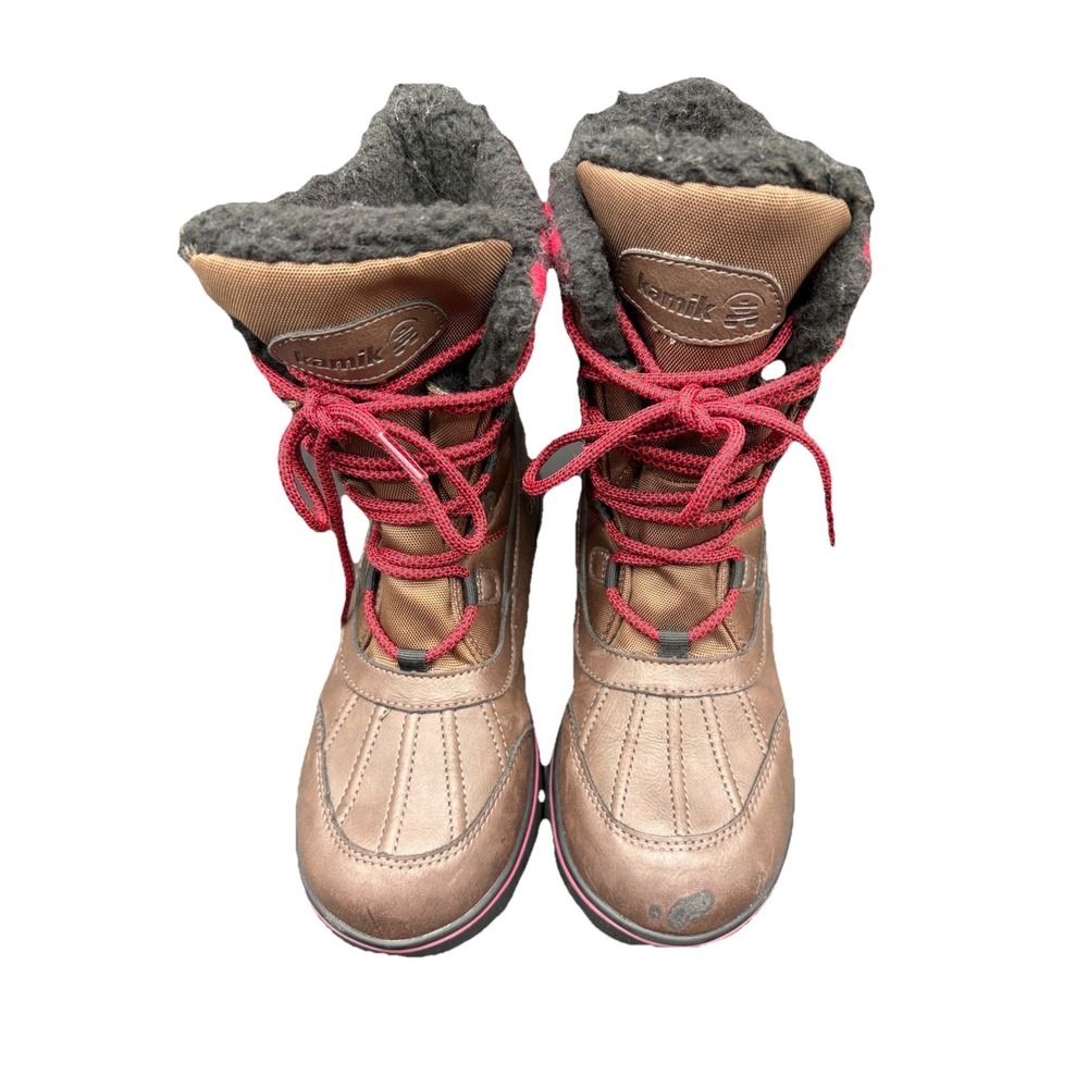 Kamik Sesame‎ Kids Waterproof Snow Boots Youth Size 3 Brown Plaid Fur